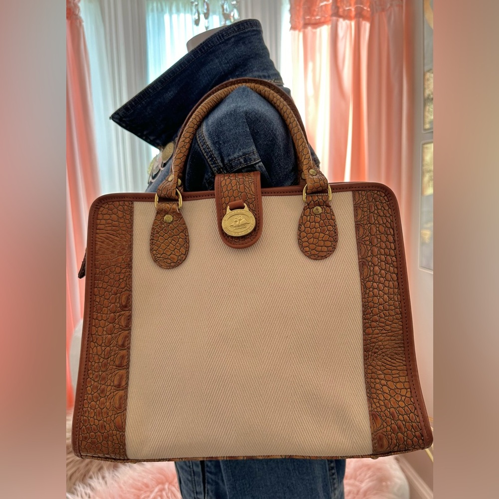 Brahmin Harbor Collection LARGE Canvas & Croc 🐊 Leather Tote Shoulder Bag